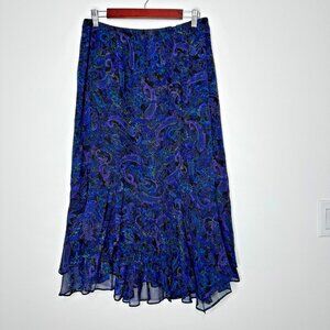 Vtg Chicos Design 100% Silk Layered Midi Skirt XL Paisley Flowy Pull on